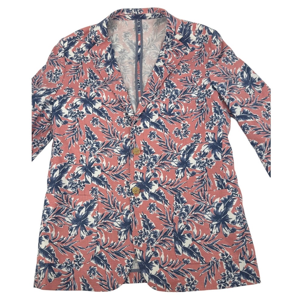 Vineyard Vines Linen Blend Sport‎ Coat Mens 42L Hawaiian Pink Navy Floral Preppy